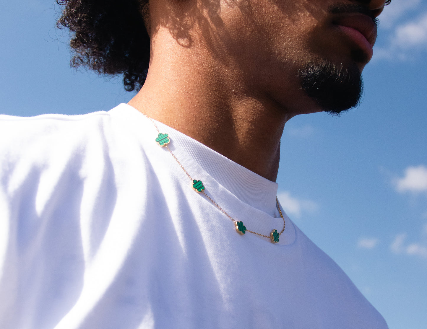 Five Leaf Flower Necklace- Gold Green