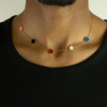 Five Leaf Flower Necklace - Gold Color