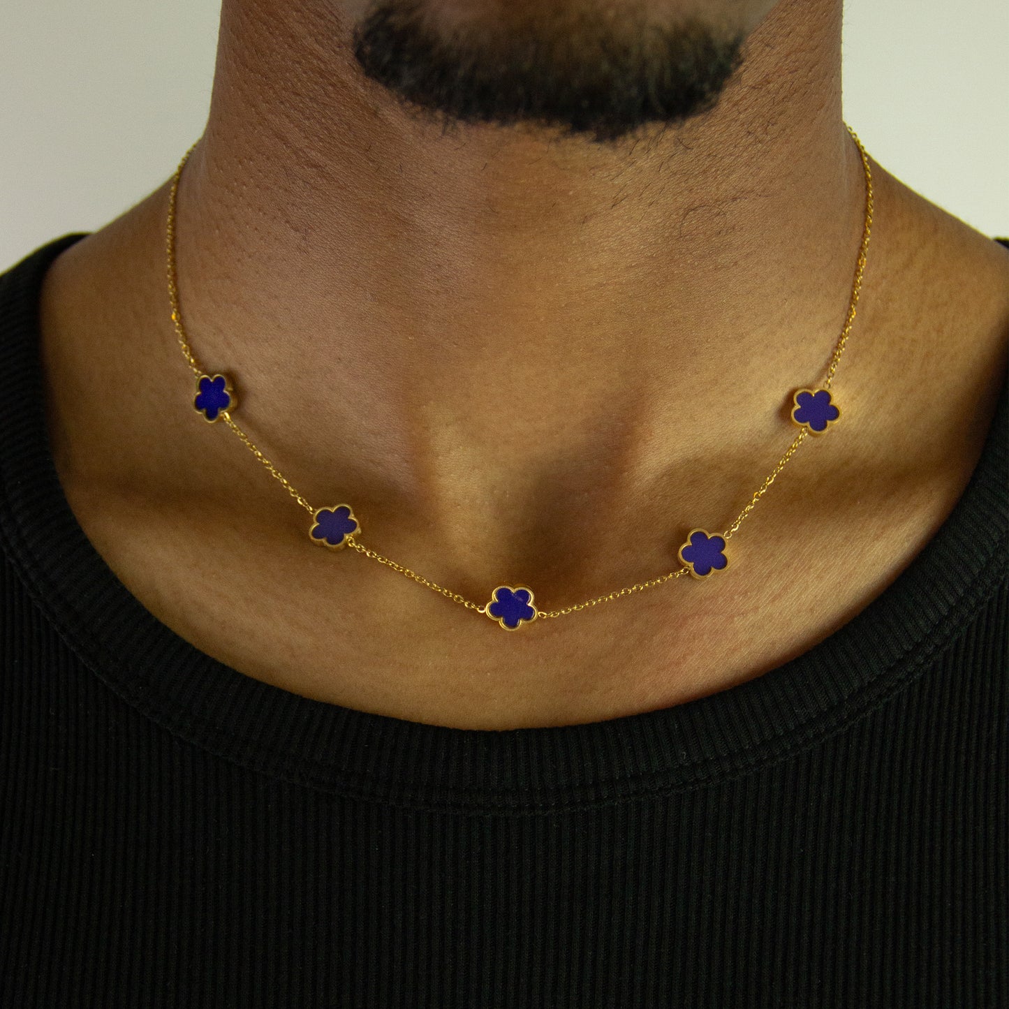 Five Leaf Flower Necklace-  Gold Purple